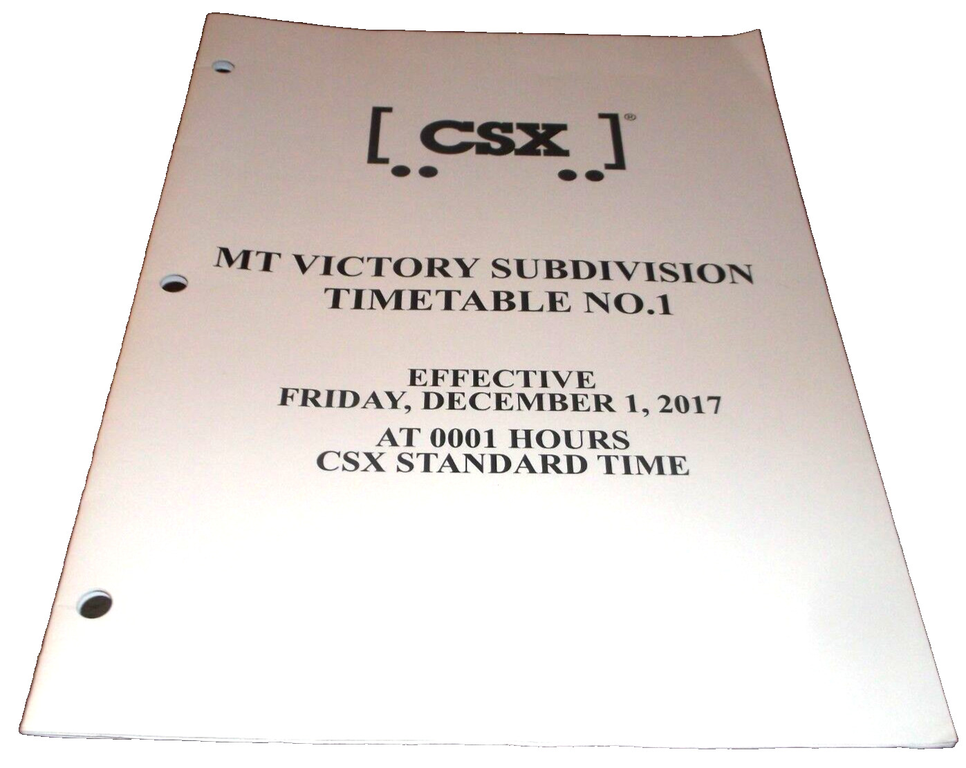 DECEMBER 2017 CSXT MOUNT VICTORY SUBDIVISION EMPLOYEE TIMETABLE #1
