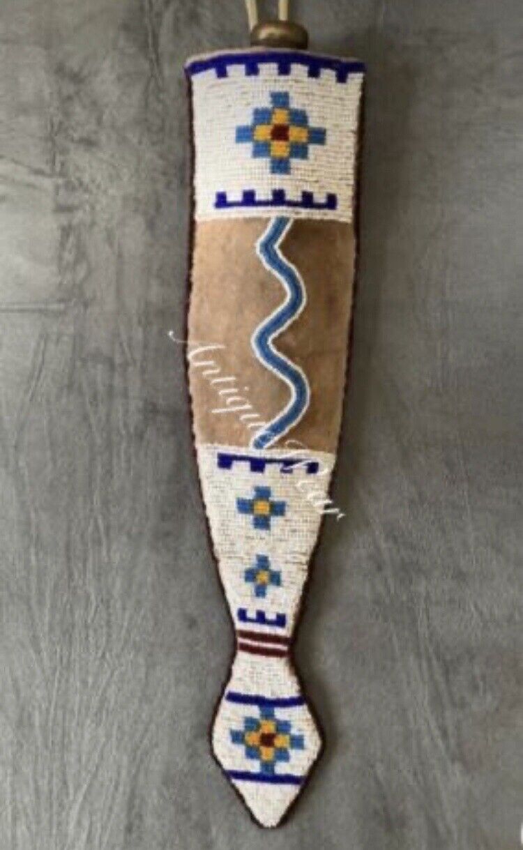 Antique Old Style Indian Beaded Knife Cover Native American Leather Knife Sheath