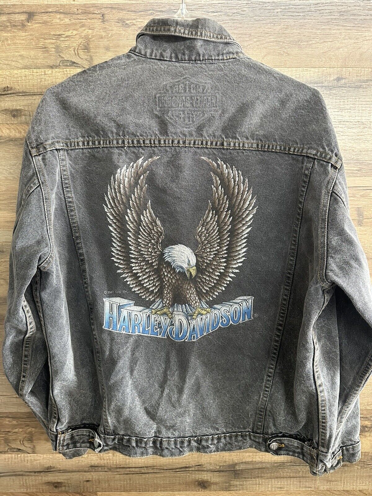Vintage Harley Davidson Men’s Denim Jacket Motorcycle Eagle Print Made In USA
