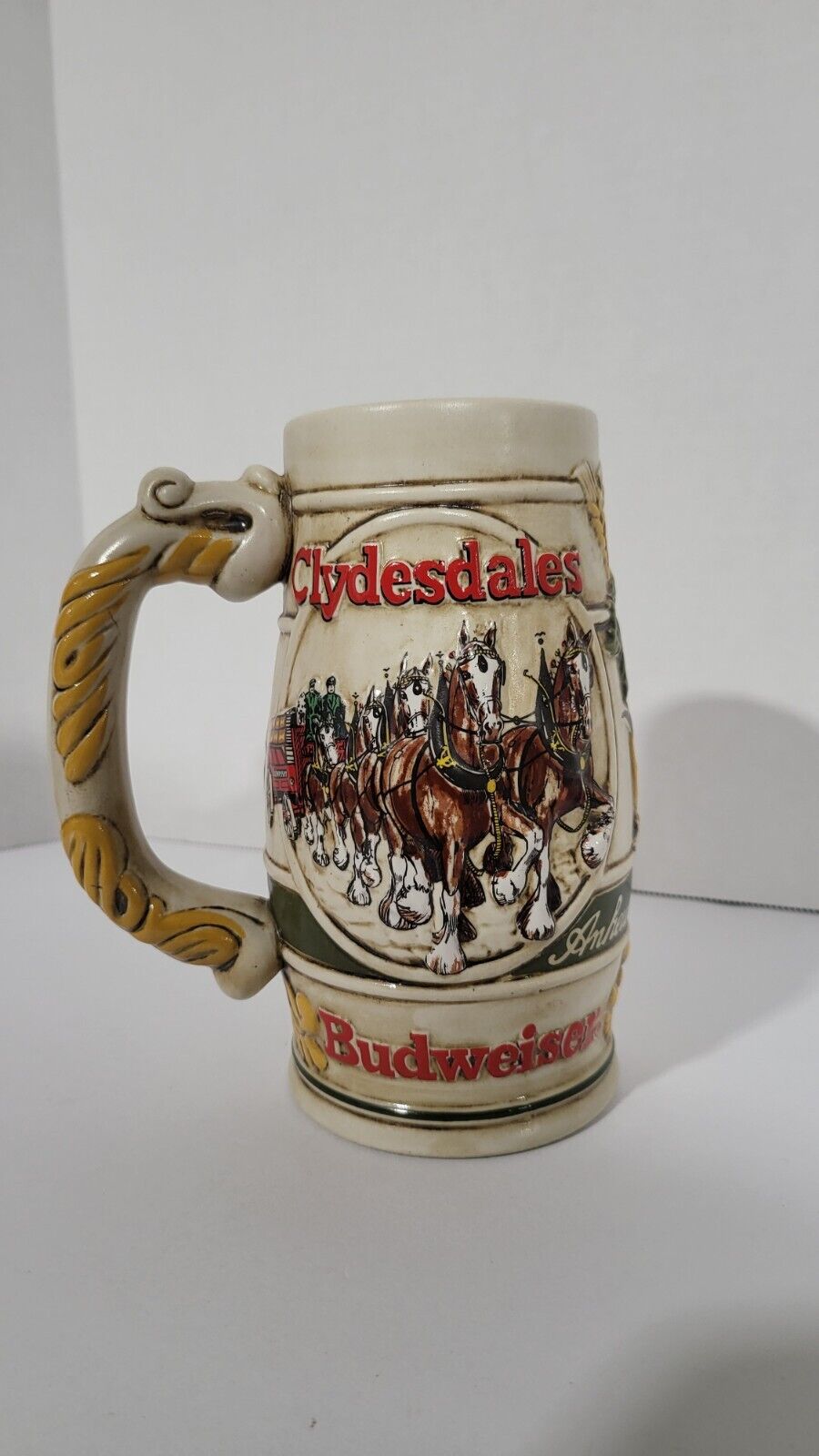 Budweiser 1980's Holiday Beer Stein Snowy Woodland Clydesdale Ceramarte Mug