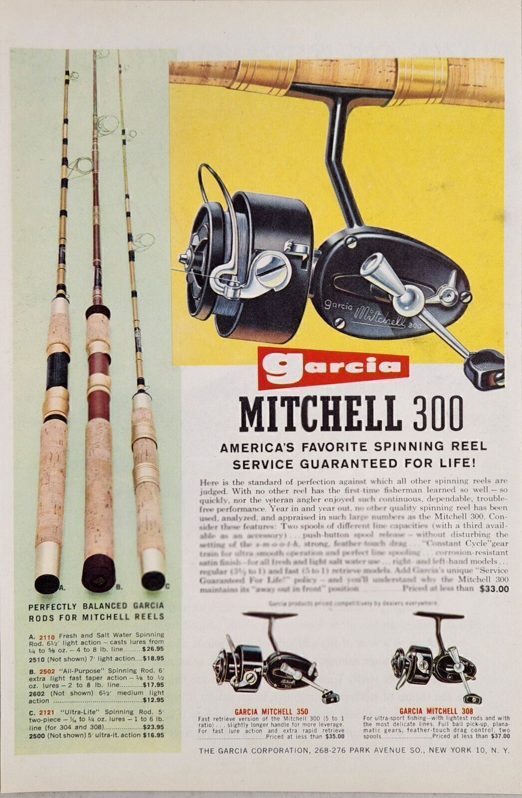 1962 Print Ad Garcia Mitchell 300 Fishing Reels & Balanced Rods New York,NY
