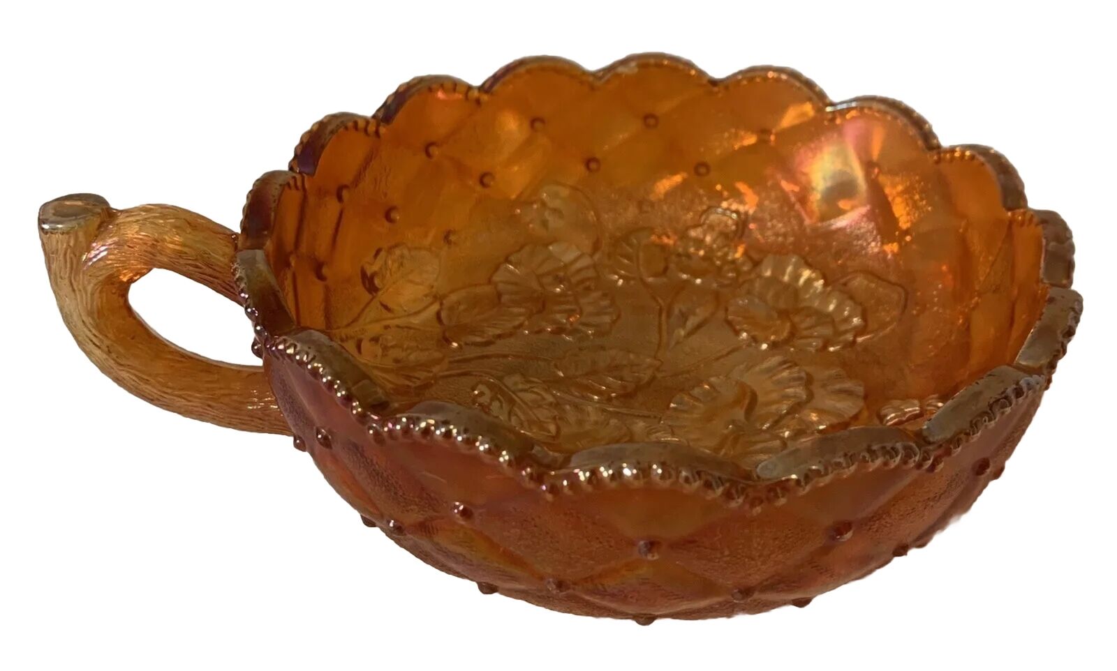 Carnival Glass Vintage Amber Candy Dish with Handle BEAUTIFUL