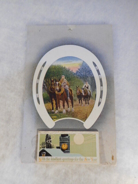 Vintage Horseshoe Good Luck Happy New Year Calendar Postcard 1914