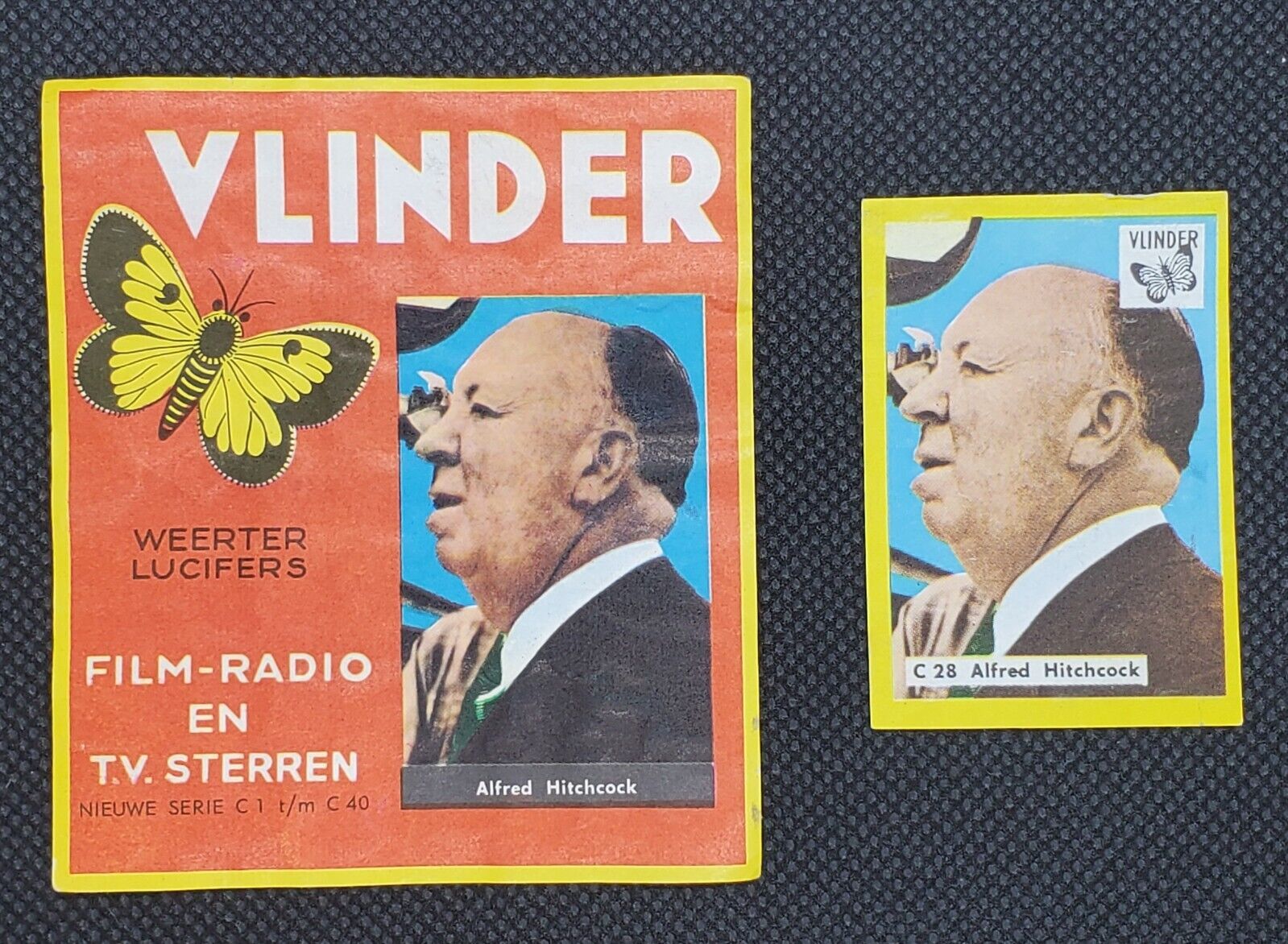 Alfred Hitchcock 1966 Vlinder Large and Small Matchbox Card Labels Psycho