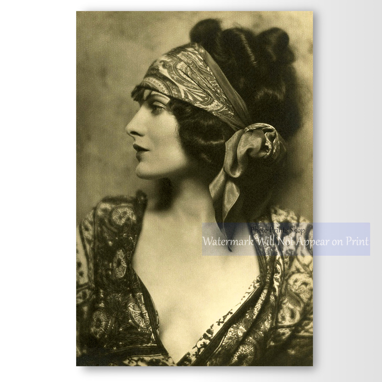 1920's Hollywood, Evelyn Brent, Head Scarf Flapper Era Art Deco Photo Print