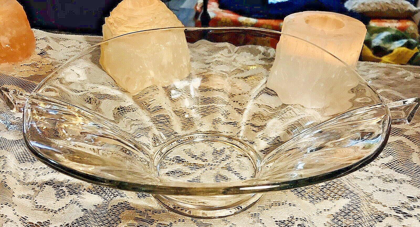 Vintage Crystalize Art Deco Clear Glass Transmuting Fin Side Decor Spirited Bowl