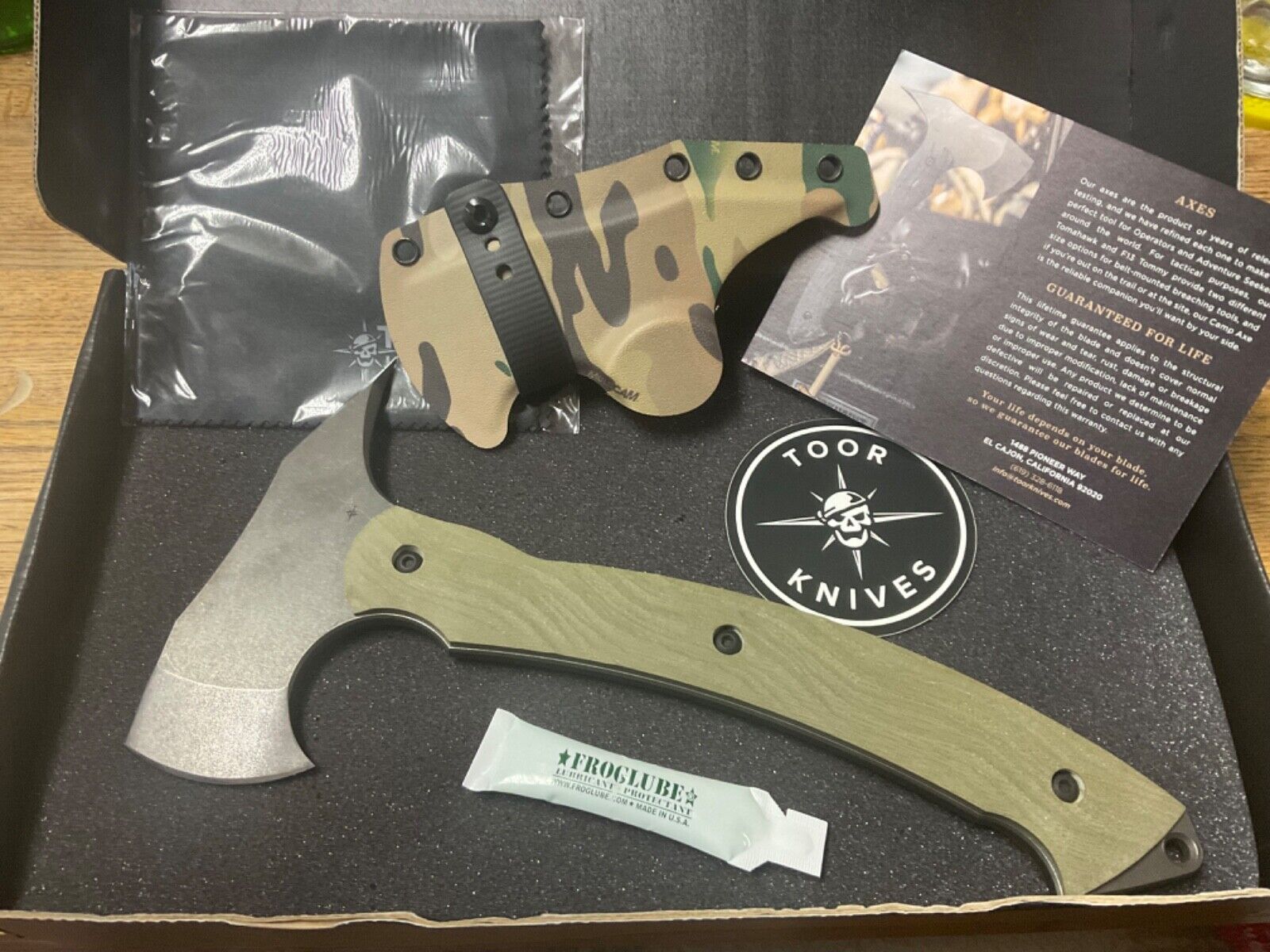 Toor Knives Tomahawk Covert Green Gunkote Blade / D2 Steel Store Display