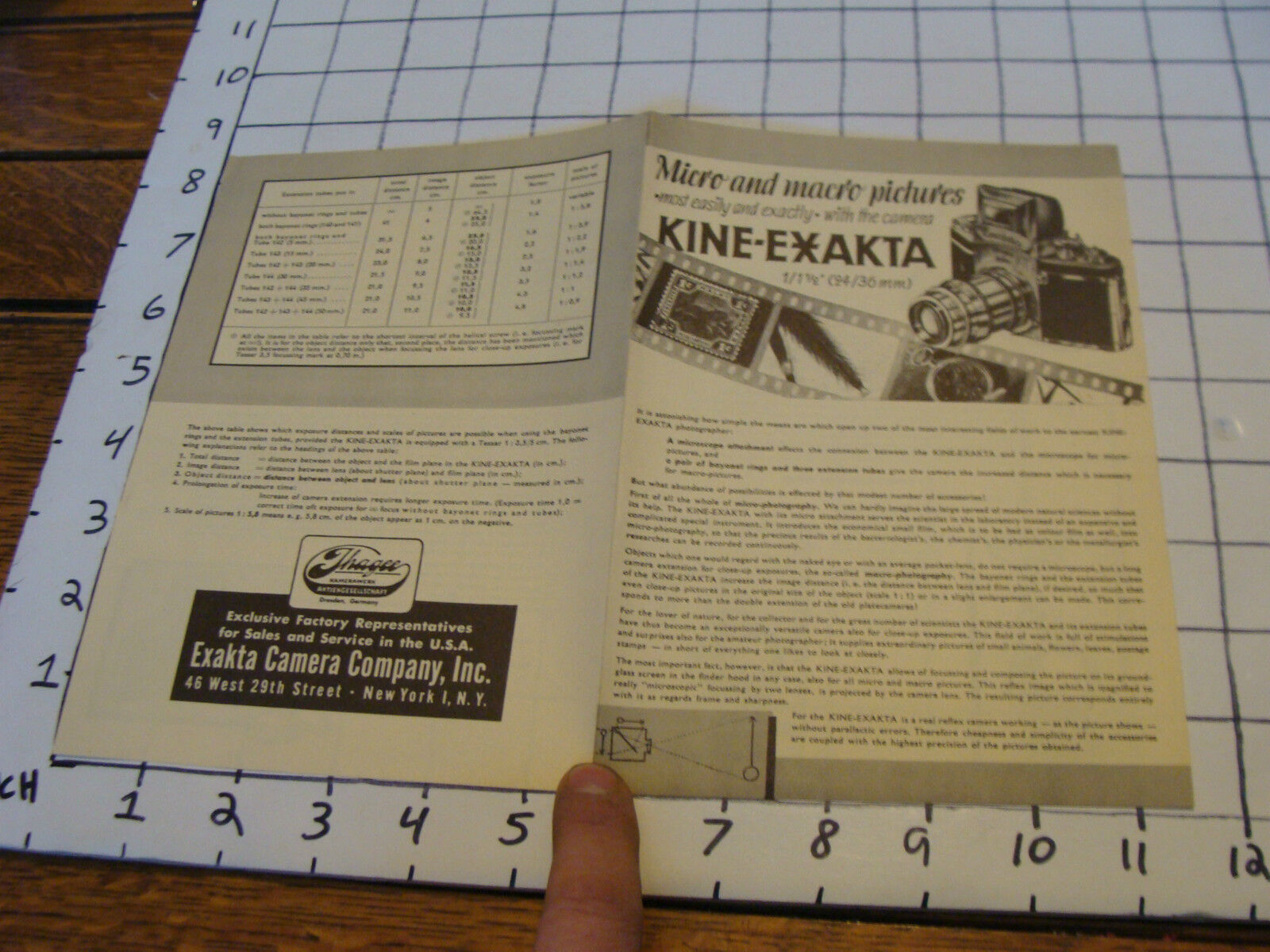 vintage paper: KINE-EXAKTA micro & macro pictures brochure, undated early