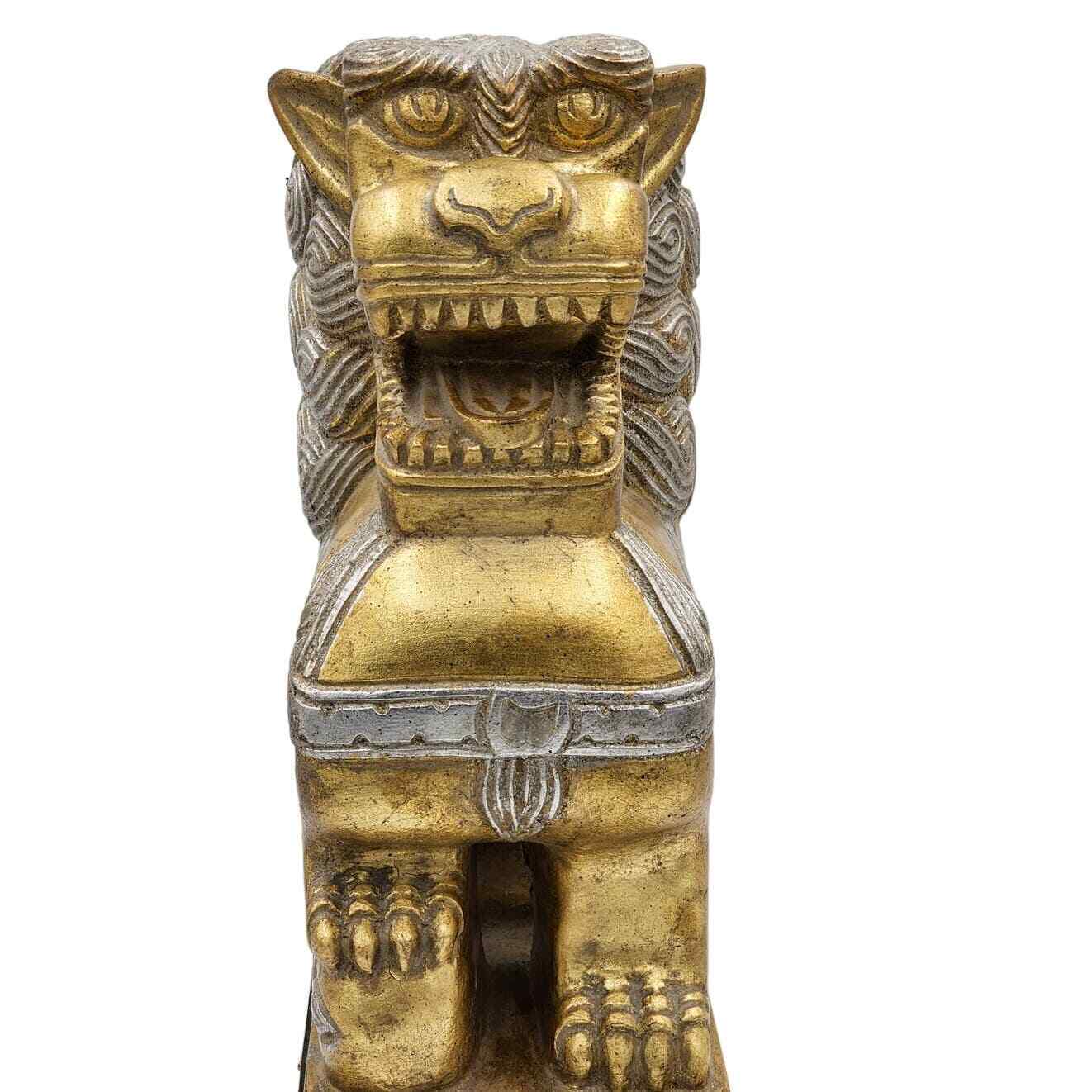 Chinese Guardian Lion Large Vintage Shi Shi Dog Lion Foo Gold Silver Statue 19\