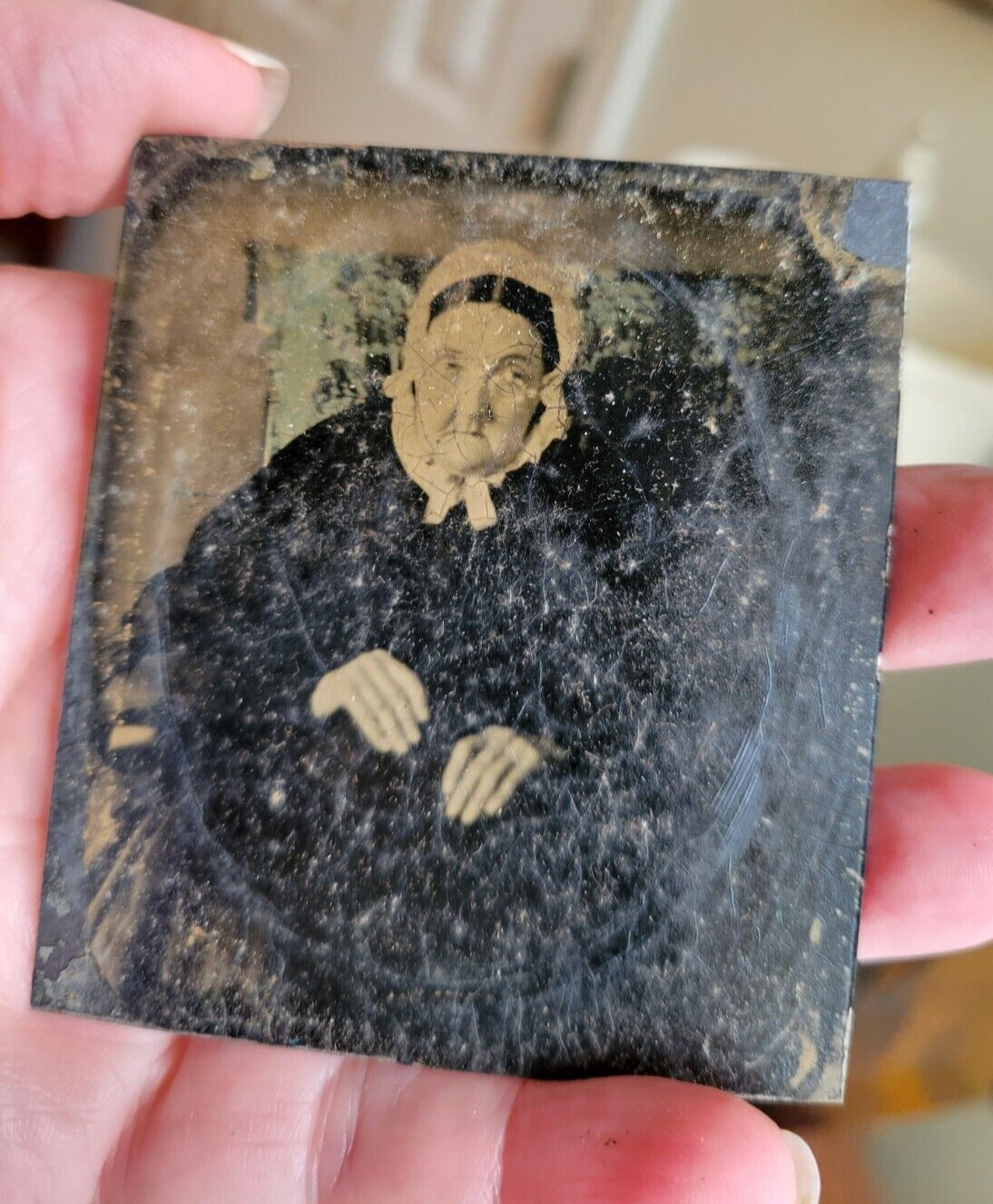 Sharp 1/6th Size Tin Type of Older Woman in Black Case includes Hair