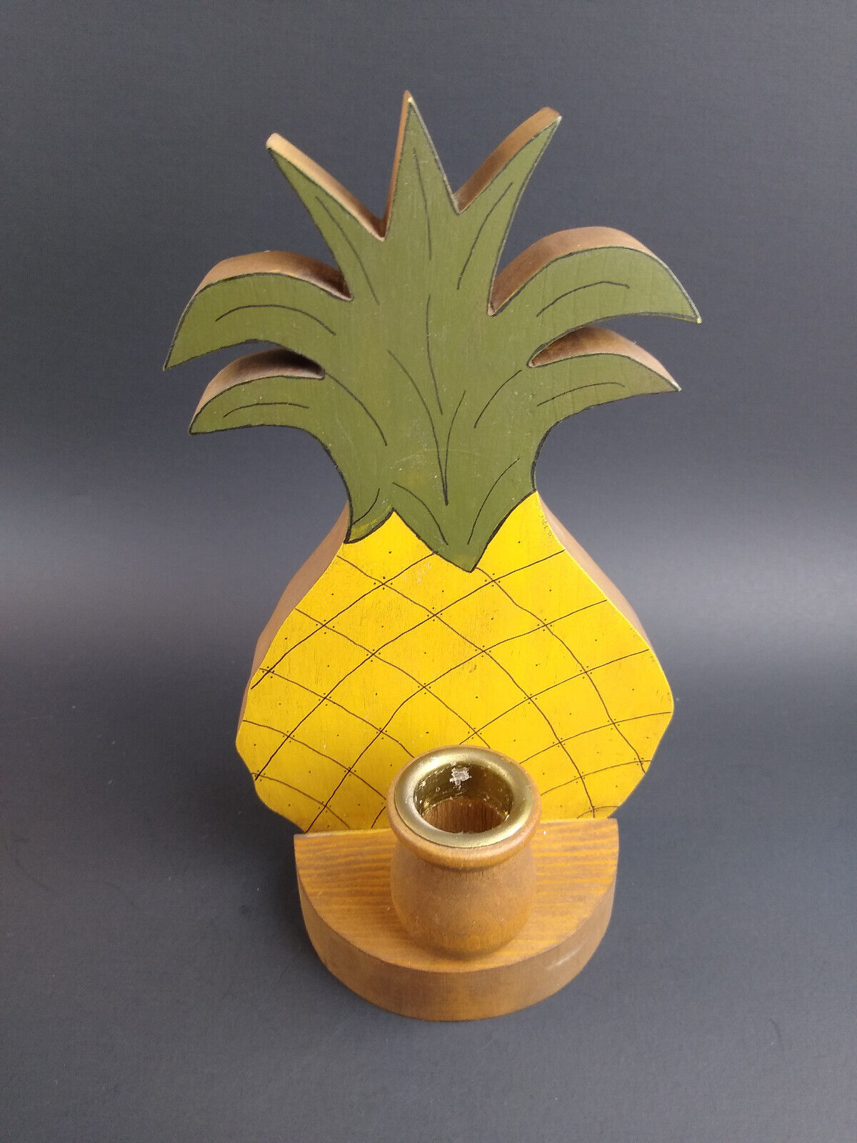 Cute Vintage Pineapple Wooden Candle Holder Wood Primitive 