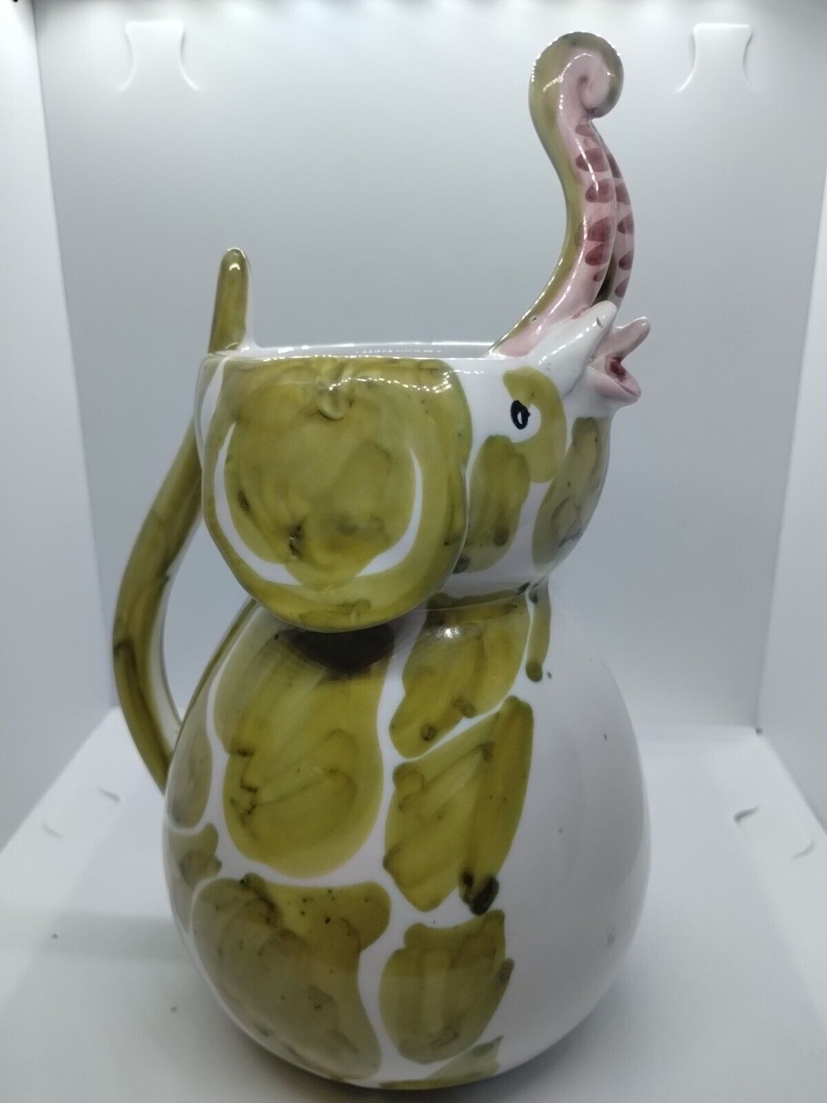 Vintage MCM Pitcher Elephant  Pottery Hand Painted Italy W.C & G Cute Gift 