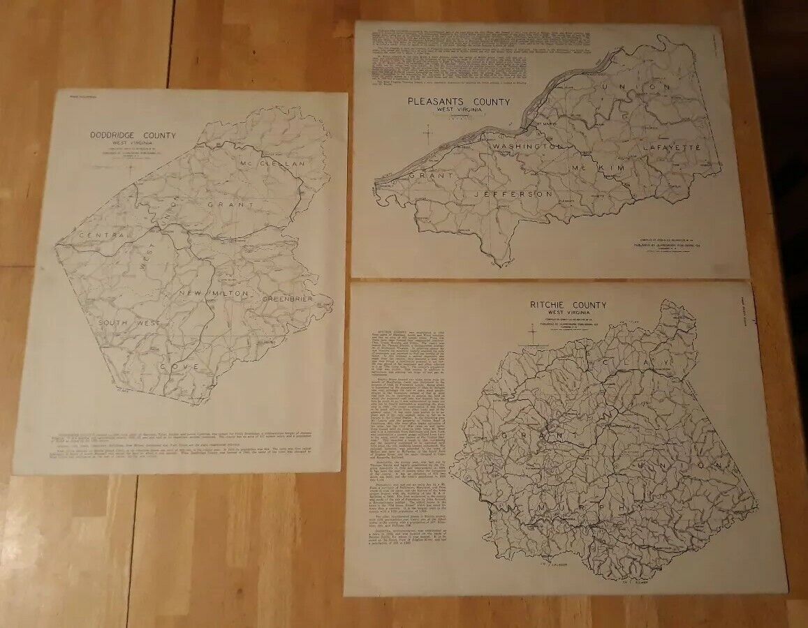 Lot of 3 Antique 1933 West Virginia County Maps Doddridge Pleasants Ritchie etc.