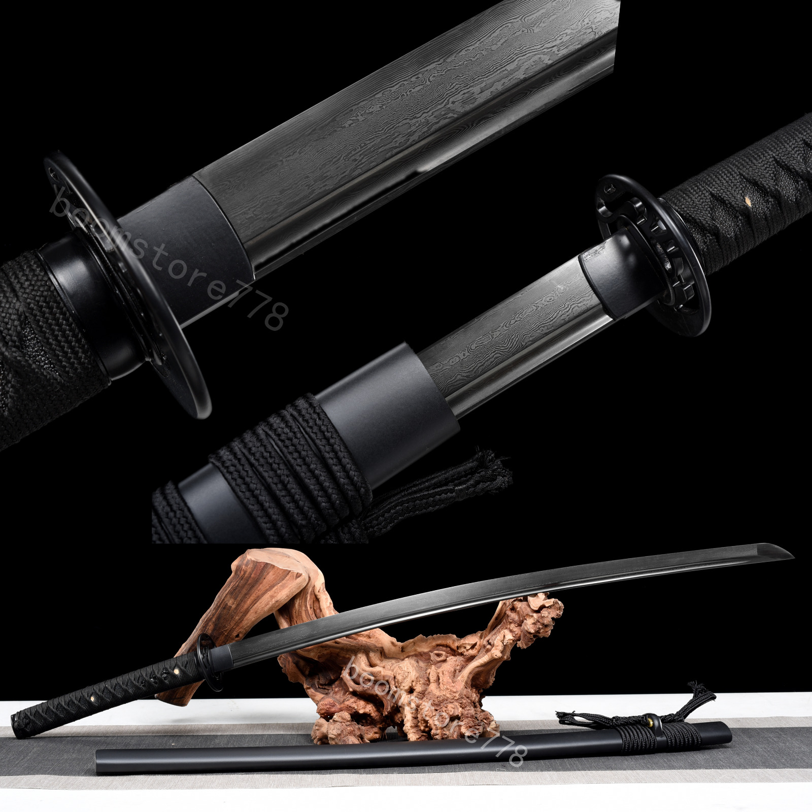 handmade Black Folded Steel Japanese Samurai Sword katana Full Tang Sharp Blade