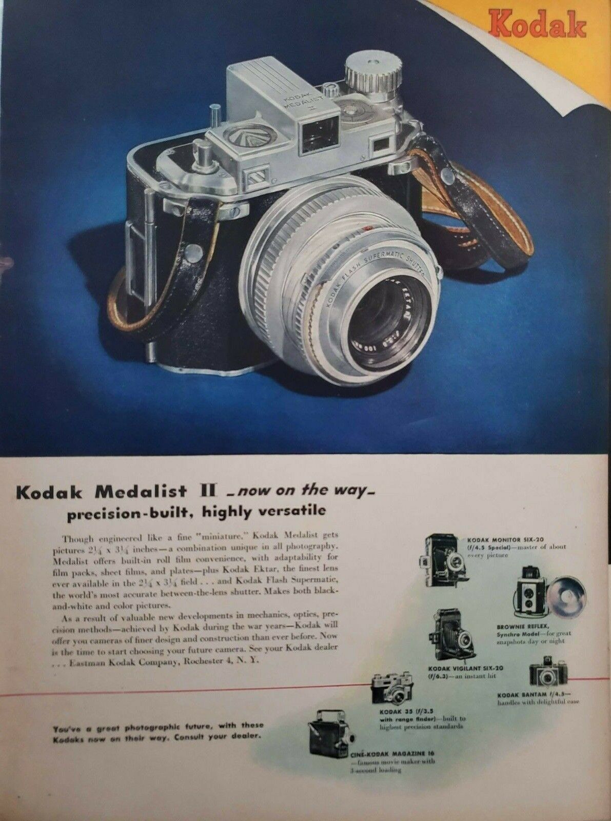 Vintage 1946 Kodak Medalist Camera Print Ads Ephemera Wall Art Decor