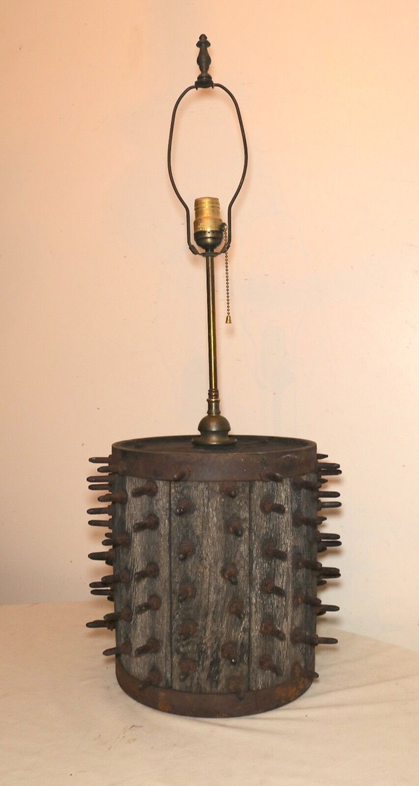 antique primitive farming tool tiller country wood metal repurposed table lamp