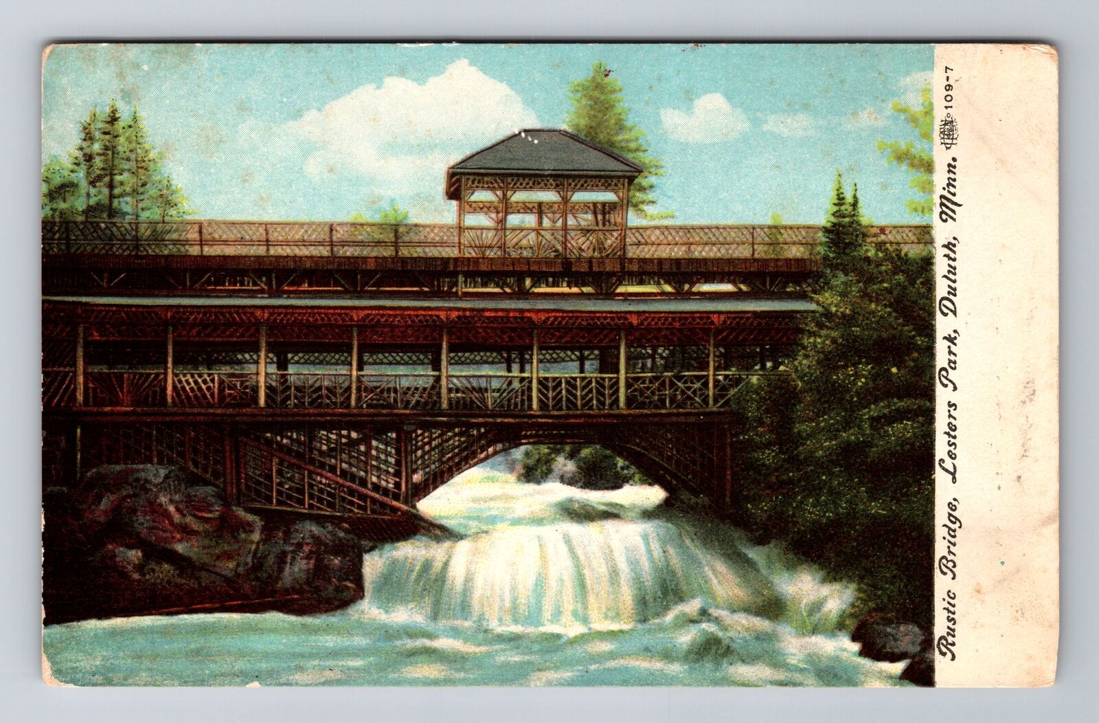 Duluth MN-Minnesota, Lesters Park, Rustic Bridge, Antique Vintage Postcard