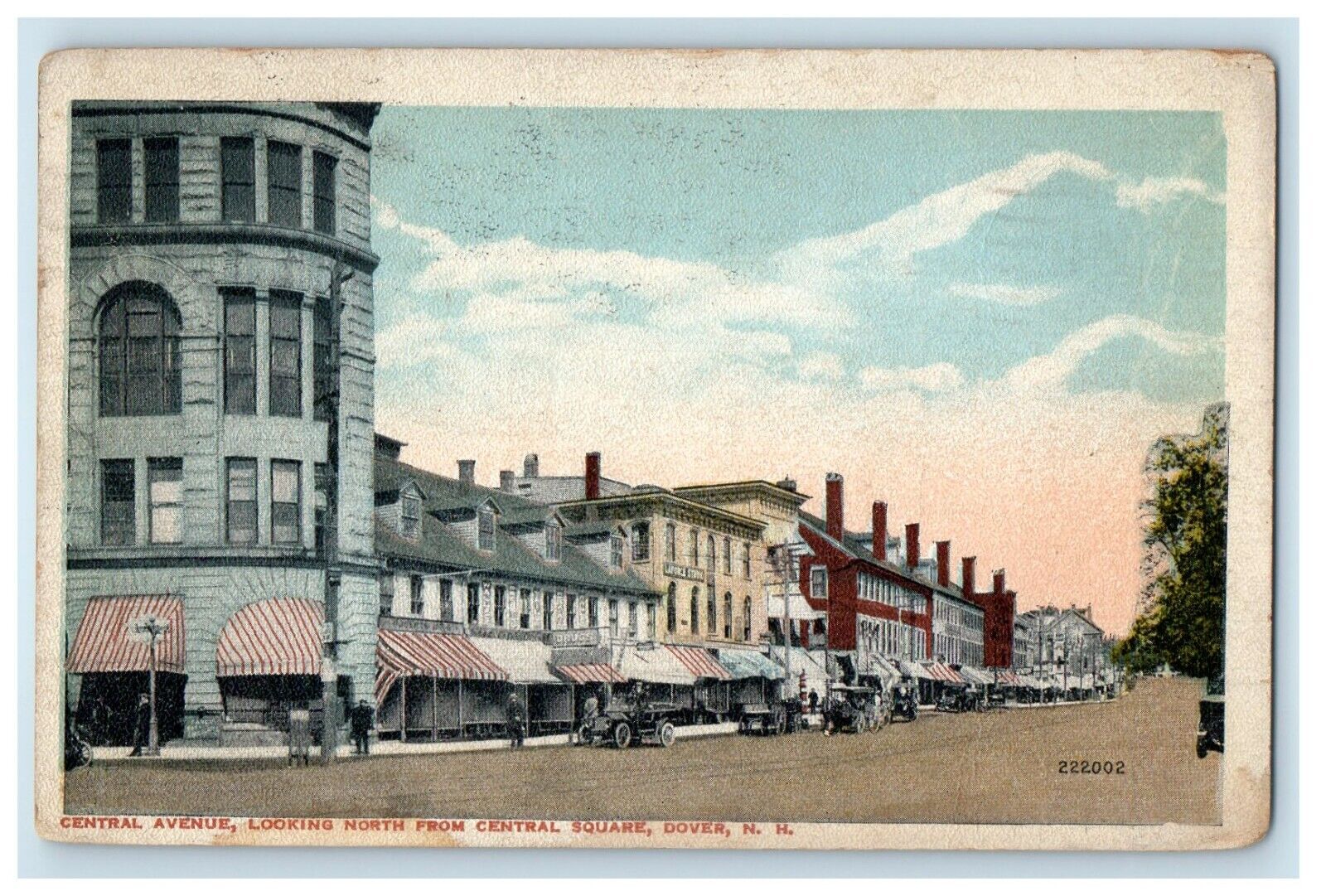 1917 Central Avenue Looking North From Central Square Stores Dover NH Postcard