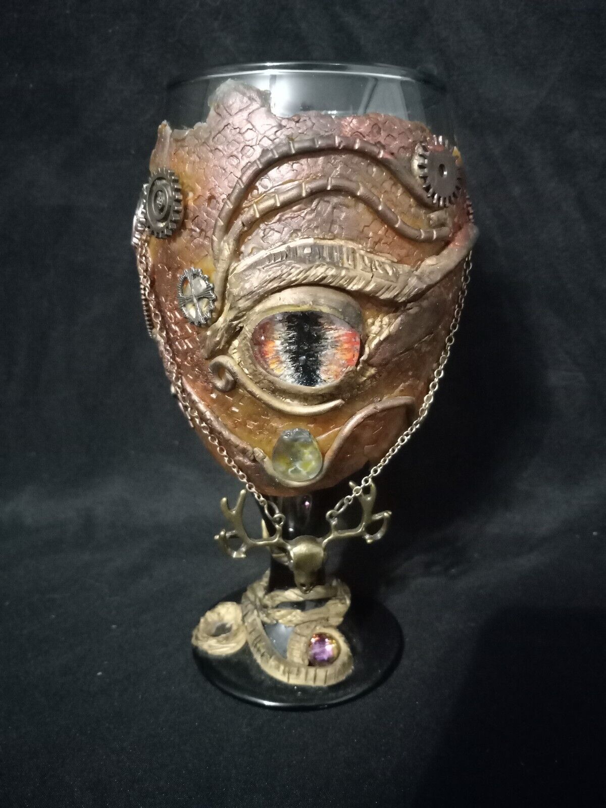 Creepy Dragon Eye Glass Goblet D&D Halloween Necronomicon Chalice -One of a kind