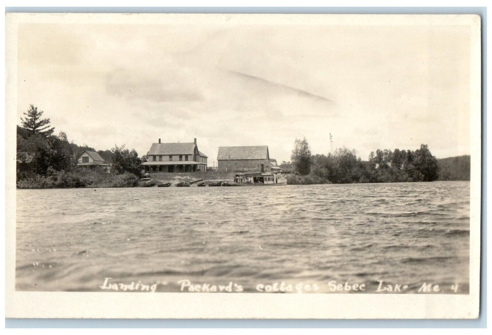 c1930's Landing Packard's Cottages Sebec Lake Maine ME RPPC Photo Postcard