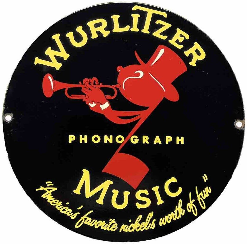 VINTAGE WURLITZER PHONOGRAPH PORCELAIN SIGN GAS OIL RCA MUSIC RECORD PLAYER JUKE