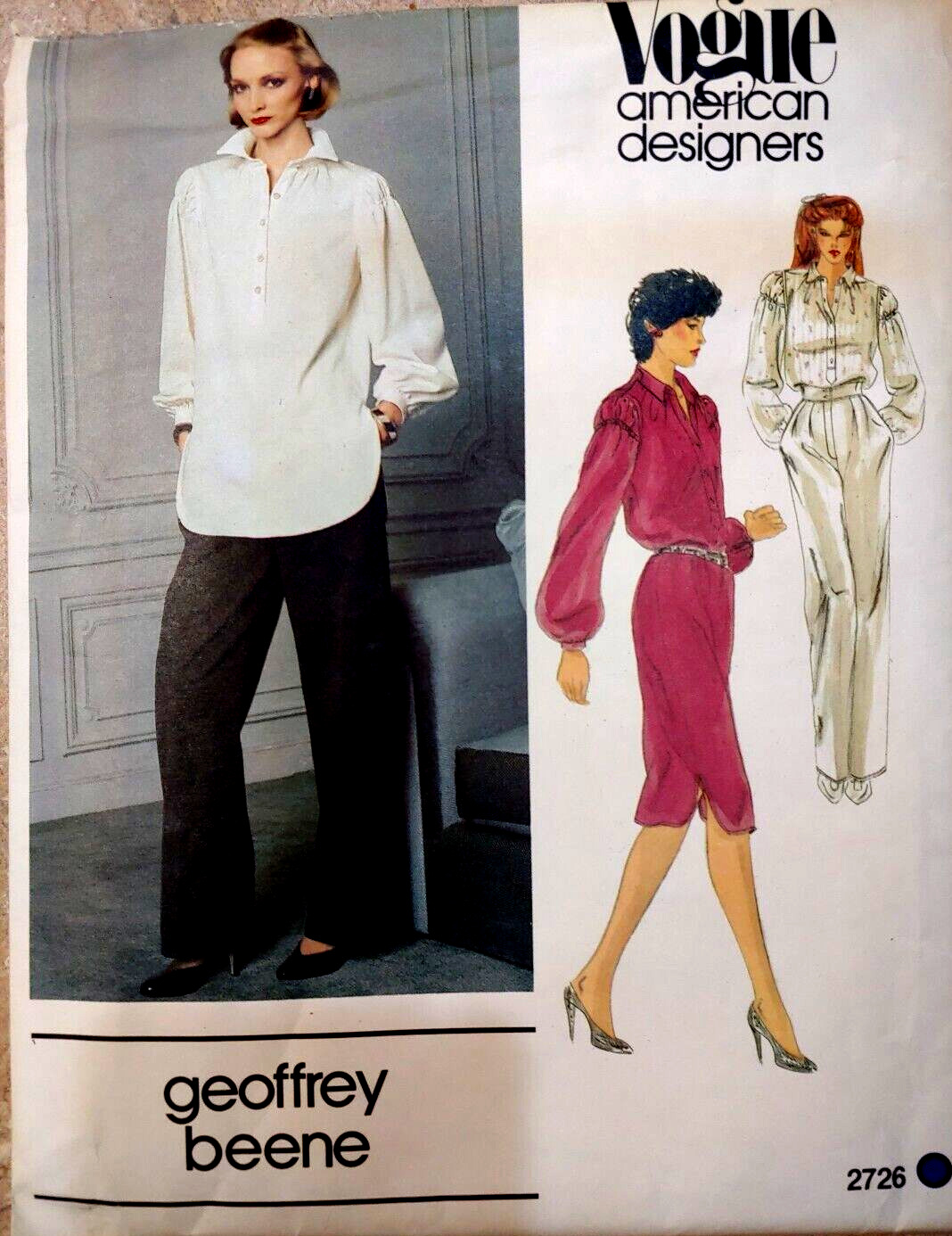 NEW Vogue 2726 1980's GEOFFREY BEENE Shirtwaist Dress, Top, Pants; Sz 14 bust 36