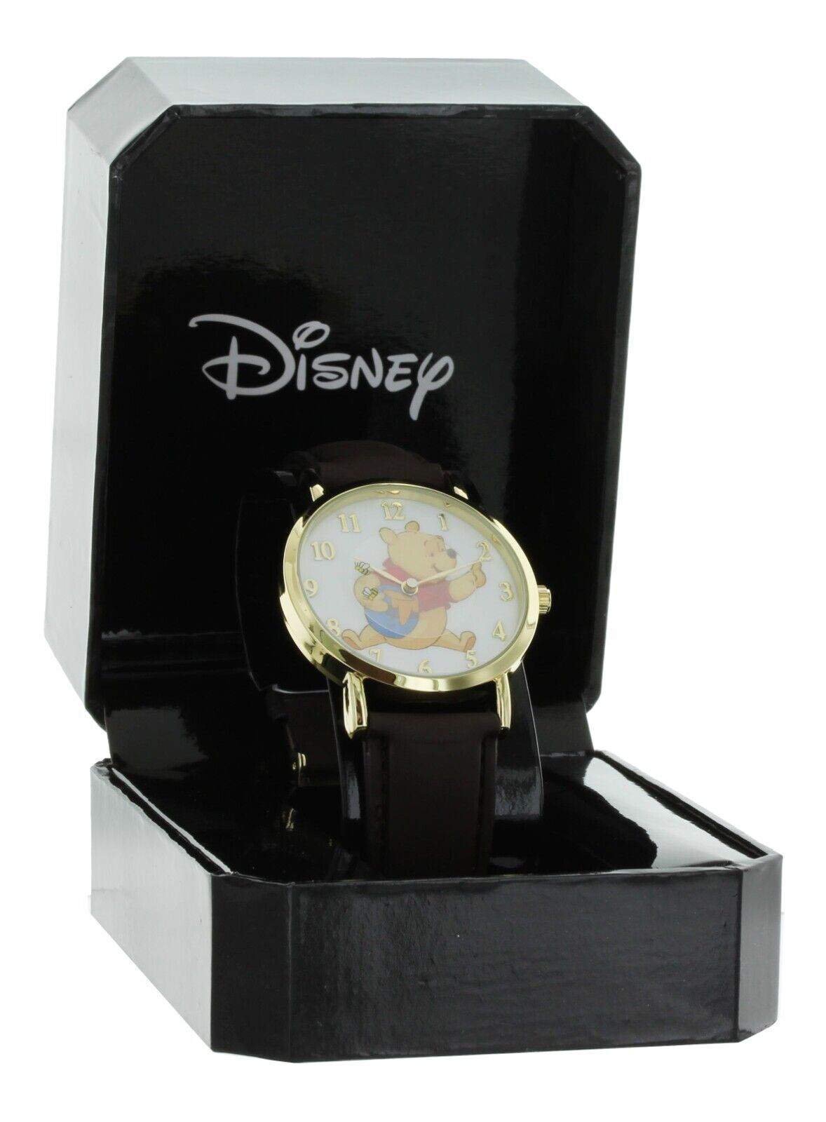 DISNEY WINNIE THE POOH GOLD TONE EASY TO READ WATCH WITH ROTATING BEES