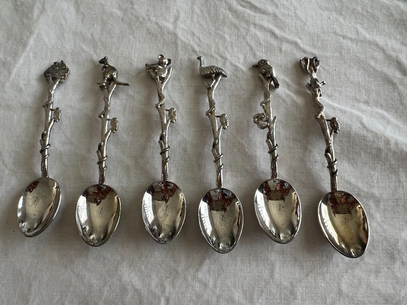 Vtg Australian Souvenir Spoon Set of 6 Silver-plated Lega EPNS Map and Animals