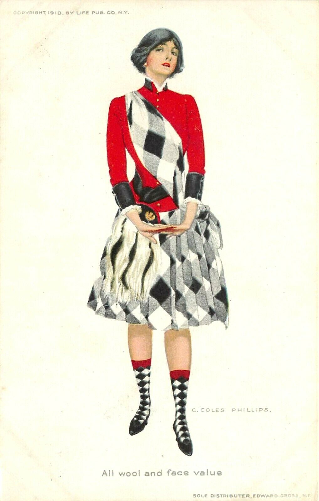 1910 Postcard A/S Coles Phillips, Scottish Tartan Girl \
