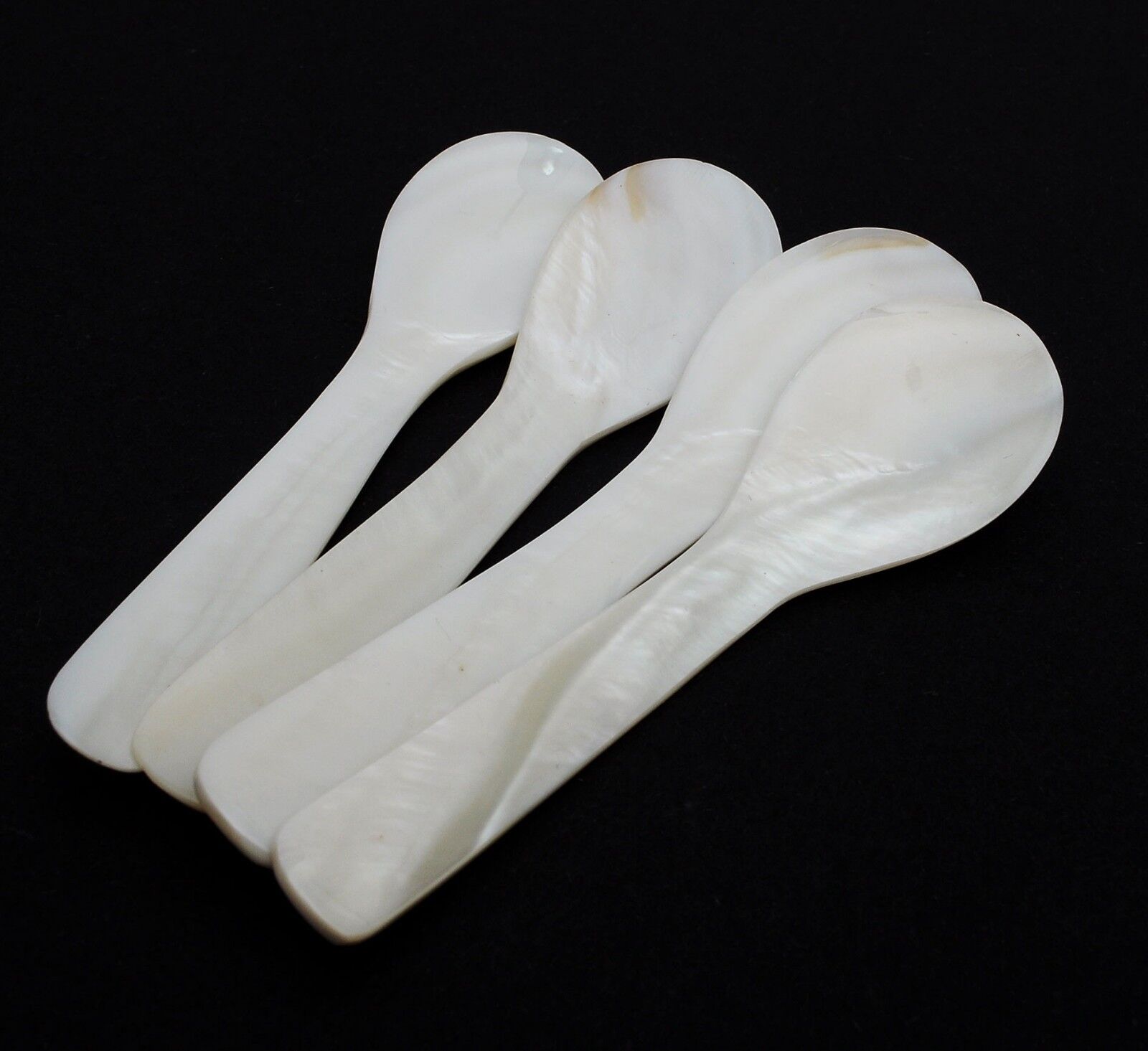 4 Small Mother of Pearl Spoons MOP Caviar Egg Shell Serving Oysters Handmade