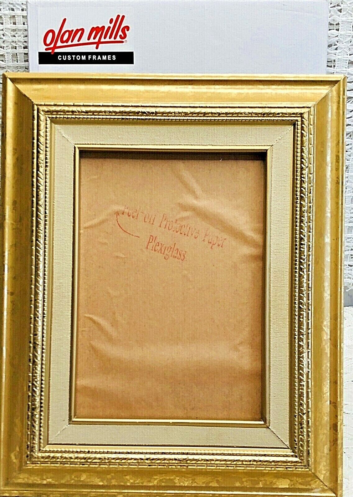 Olan Mills 5x7 Gold Wooden Back Loading Ornate Inlay Scooped Edge Picture Frame 