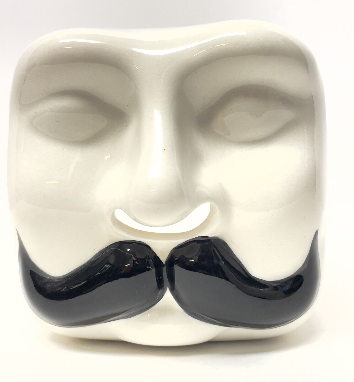 Vtg Fritz & Floyd Porcelain Mustache Man Face Nose Tissue Box Cover Modern RARE