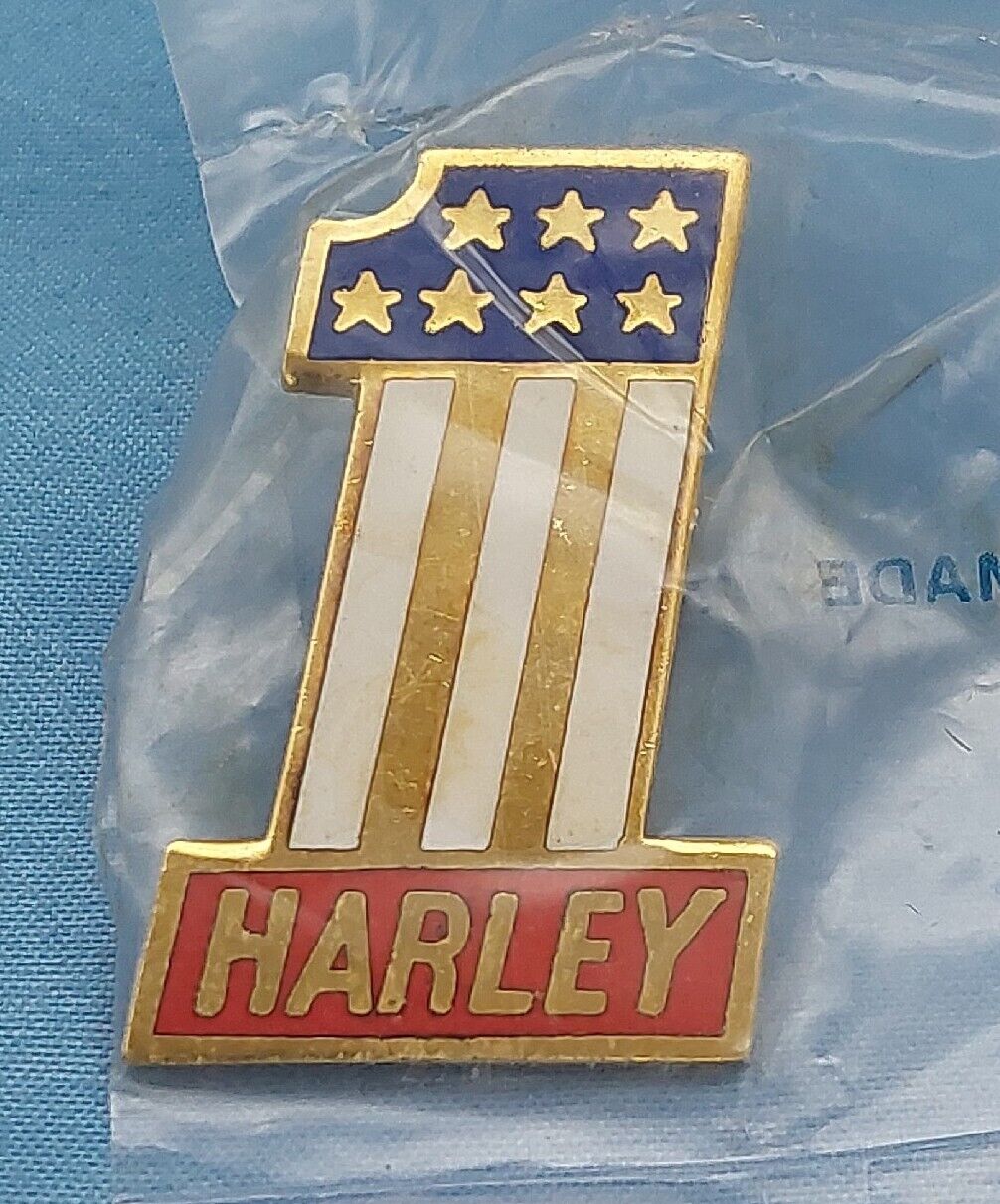 HARLEY DAVIDSON EXTRA LARGE #1 PIN VINTAGE 1970-1980\'S AMF STARS & STRIPES NEW