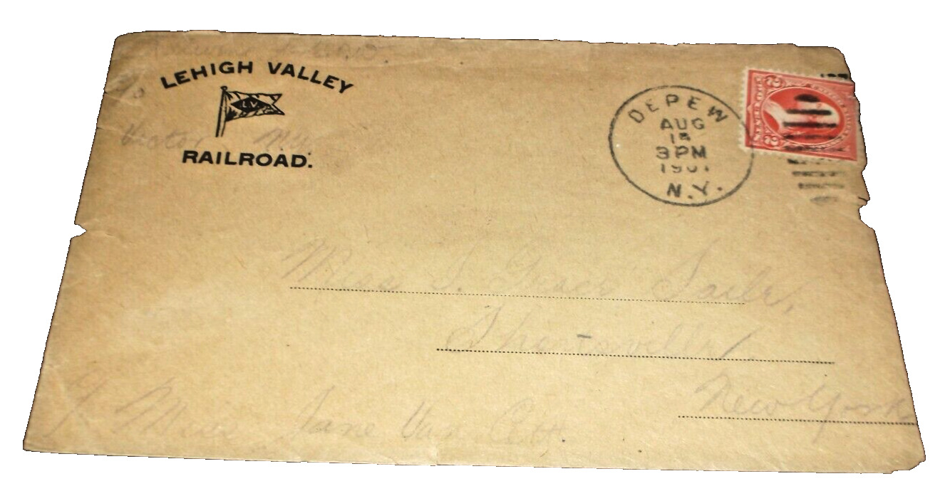 AUGUST 1901 LEHIGH VALLEY RAILROAD USED COMPANY ENVELOPE DEPEW NEW YORK