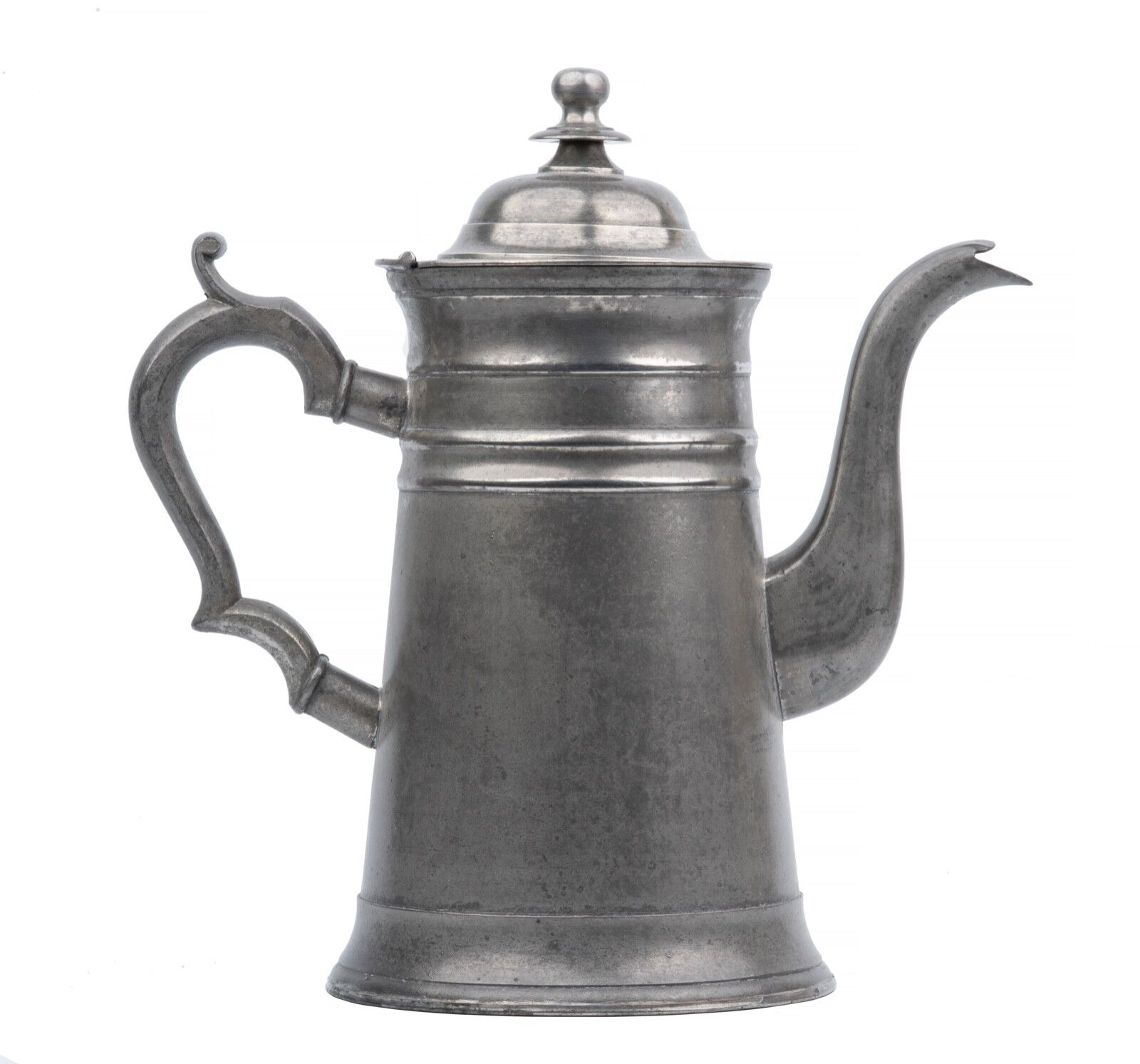 An Early American Pewter Covered Copper Botton Lidded Coffee Pot