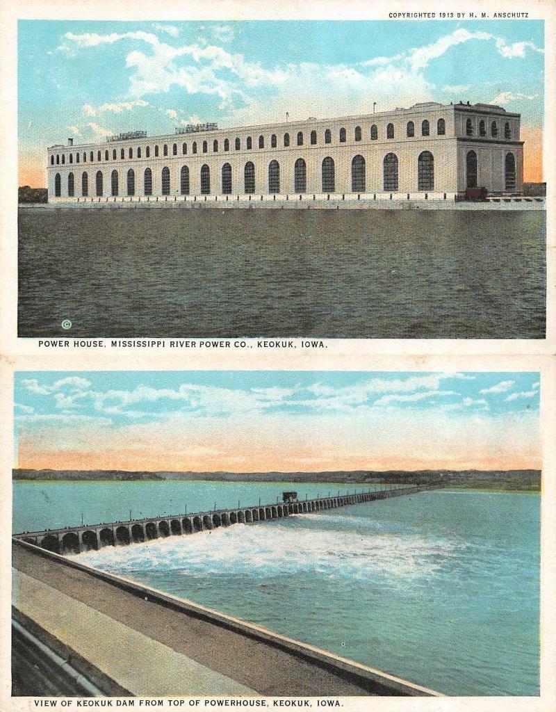 IA, Iowa  KEOKUK DAM & POWERHOUSE~Mississippi River Power *Two* 1920\'s Postcards