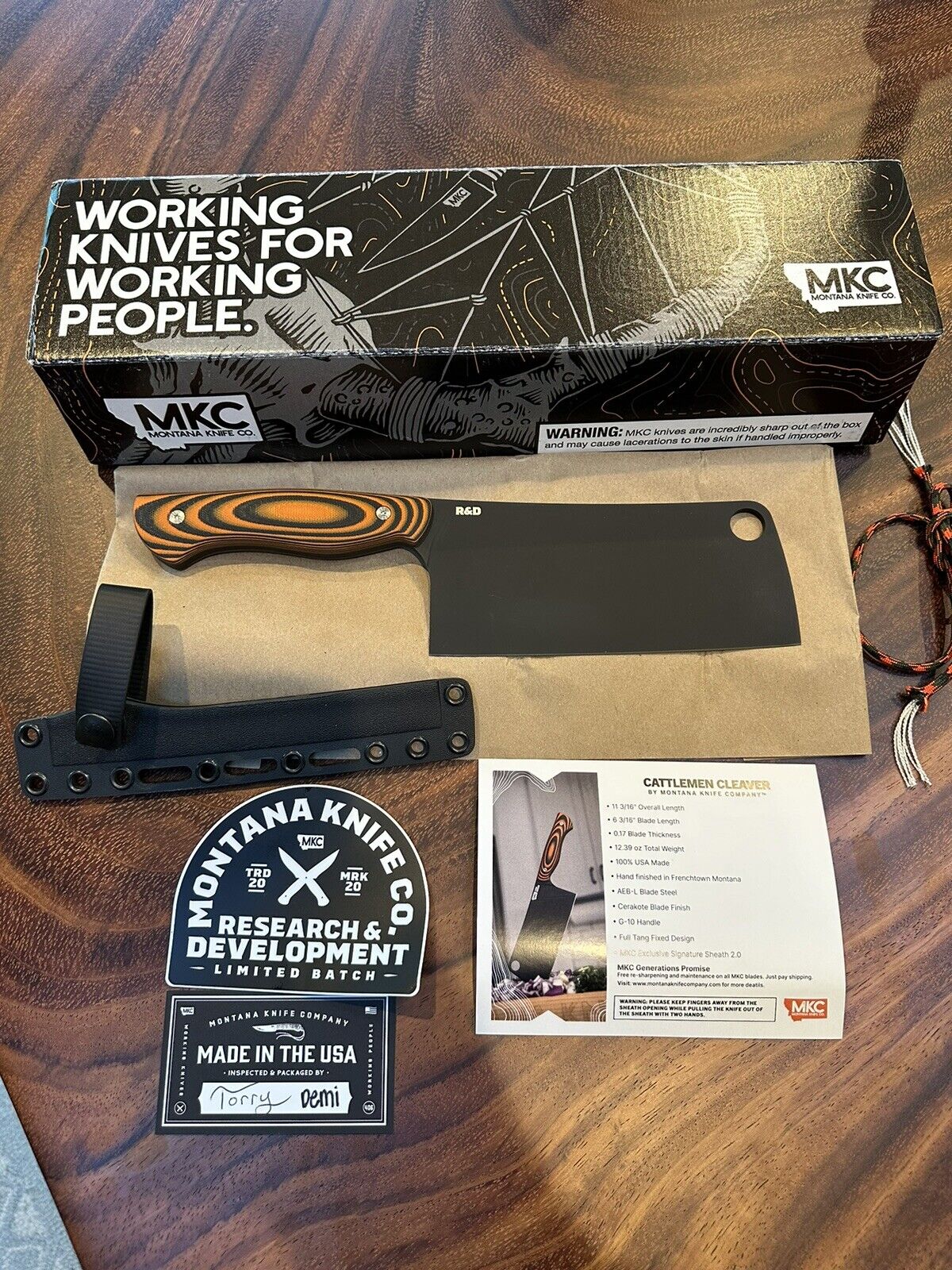 Montana Knife Company Cattleman Cleaver SOLD OUT 1st Edition R&D Orange/Blk G10