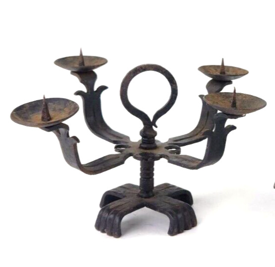 Antique Wrought Iron Handmade Early Cast Candelabra Candle Holder Arts & Crafts