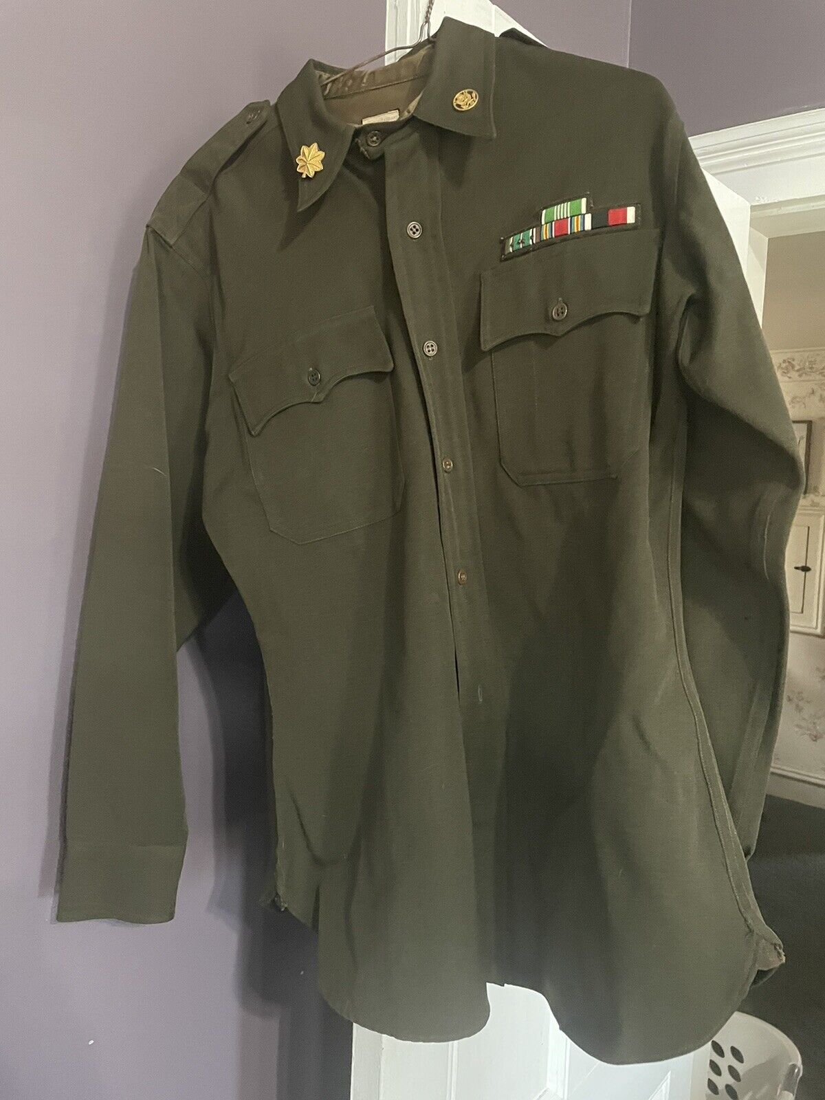 WW2 Named Officers Shirt With Bullion Theater 7th Army Patch And Ribbon Bars