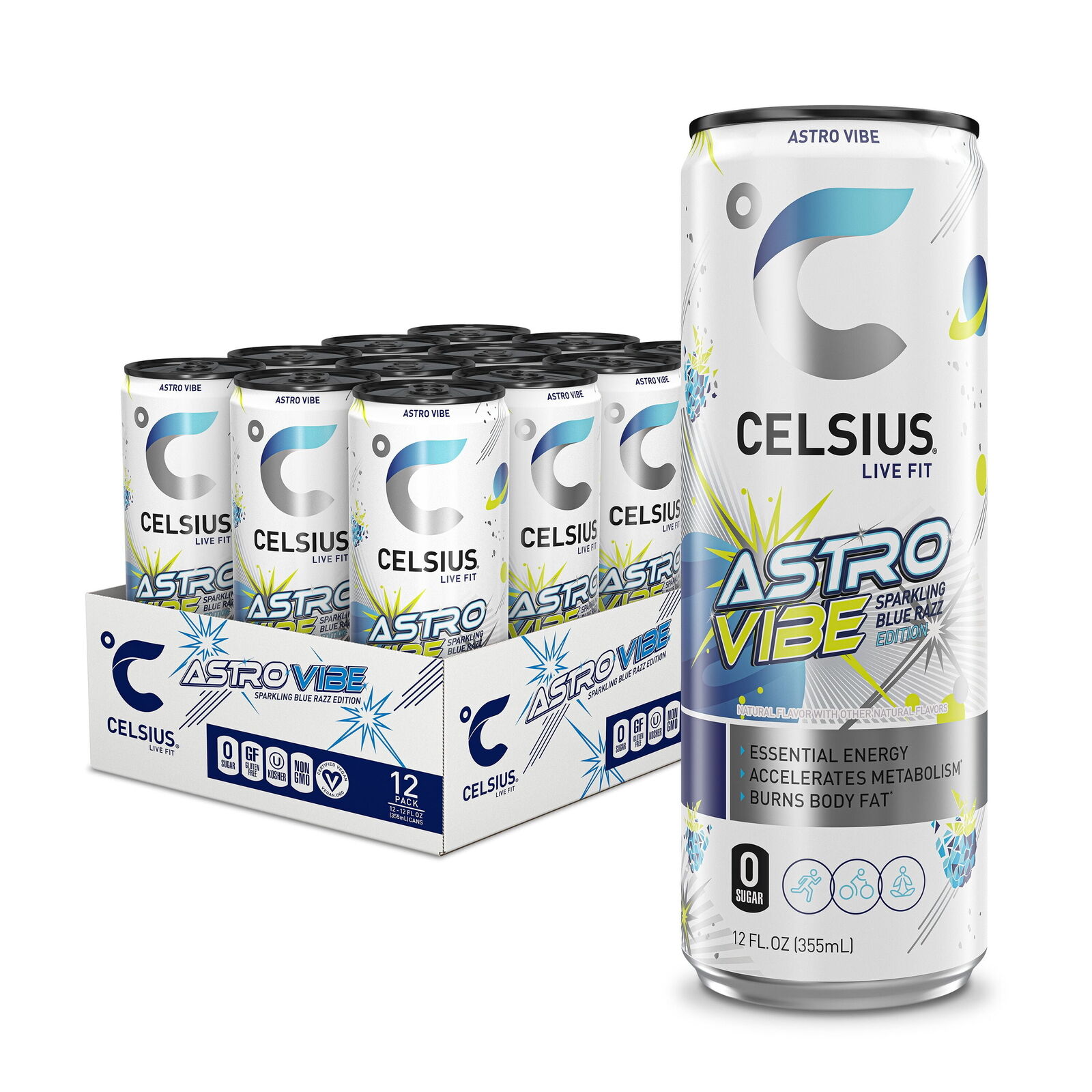 CELSIUS Sparkling Astro Vibe, Functional Essential Energy Drink 12 fl oz Can