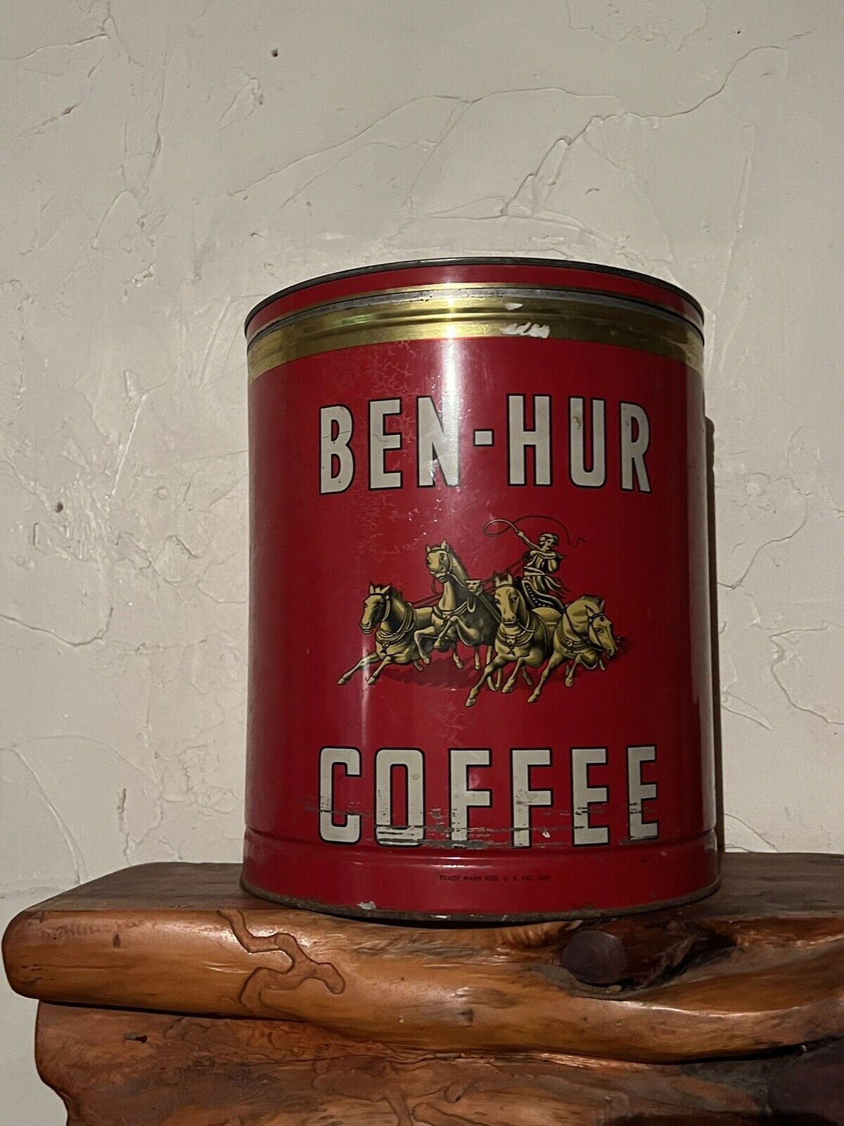 Large Antique Ben-Hur Coffee Tin 12” Tall 10” Diameter 