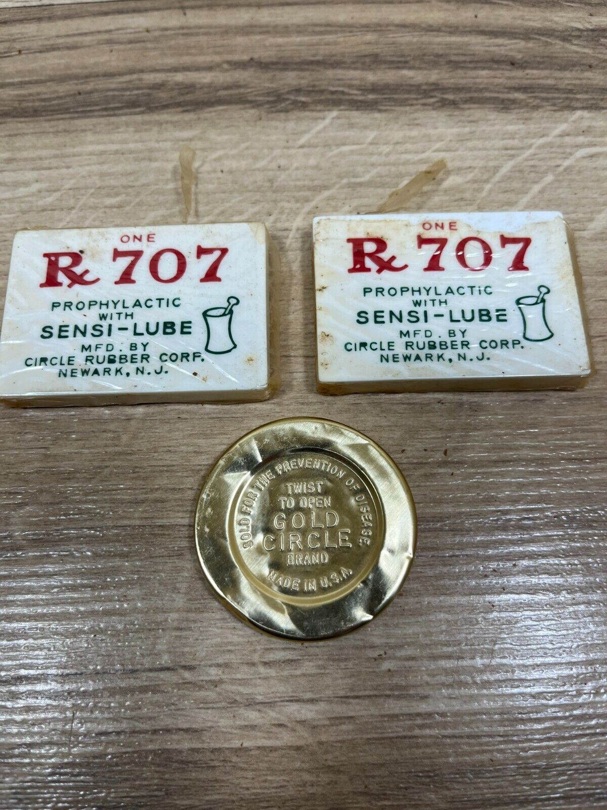 Vintage Gold Circle & RX 707 Prophylactic Condoms Circle Rubber Co Newark NJ