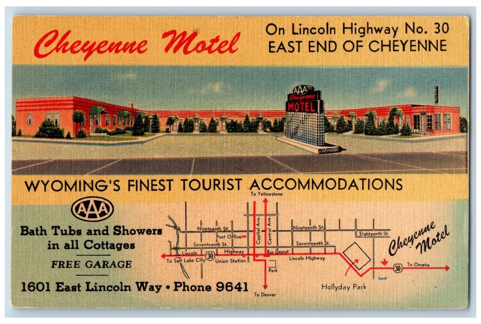 c1940\'s Cheyenne Motel & Restaurant Building Sketch Lincoln Wyoming WY Postcard