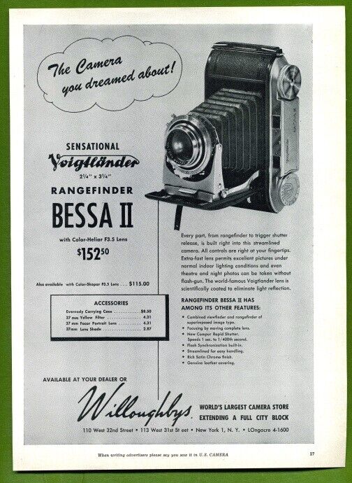 Voigtlander Bessa II Camera & Hasselblad 1600F Camera 1951 Vintage Print Ad