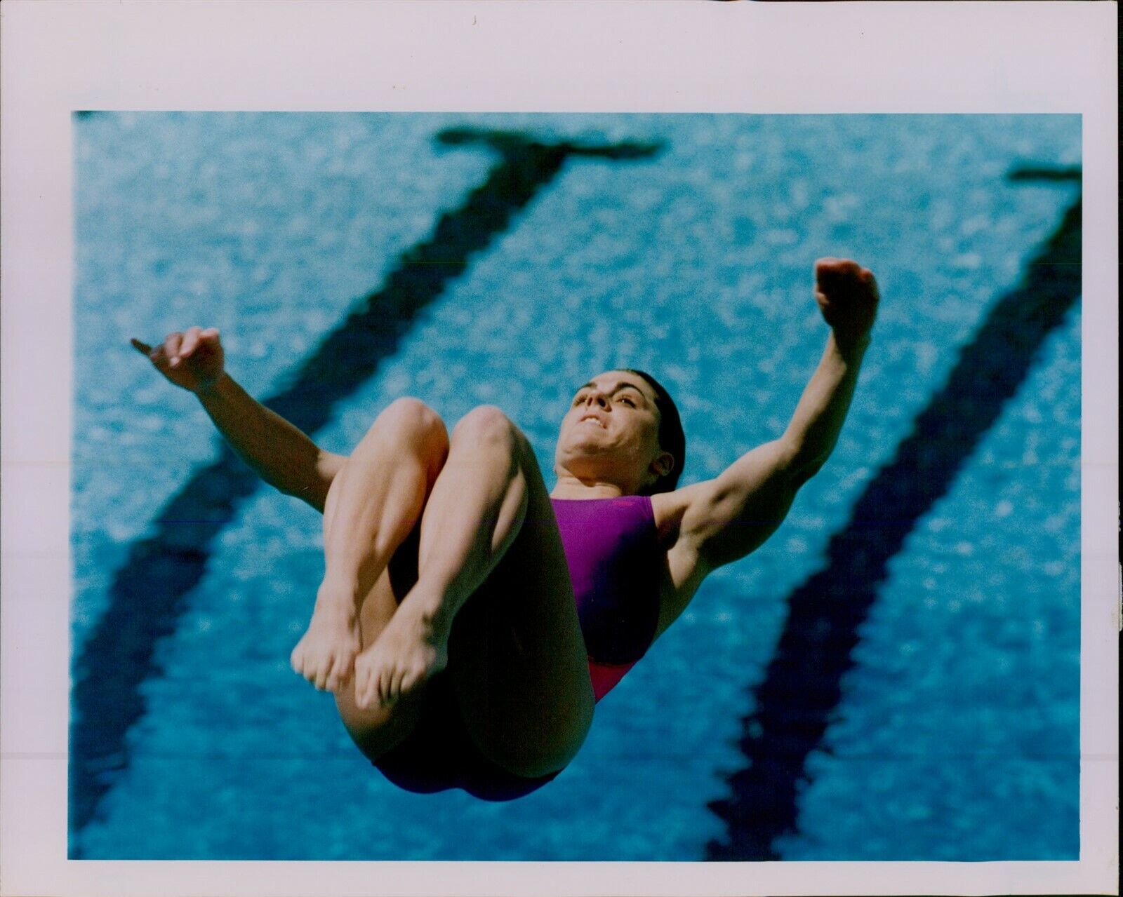LG790 1991 Original Color Photo BACKFLIP DIVE Fit Female Athlete Tight Swimsuit