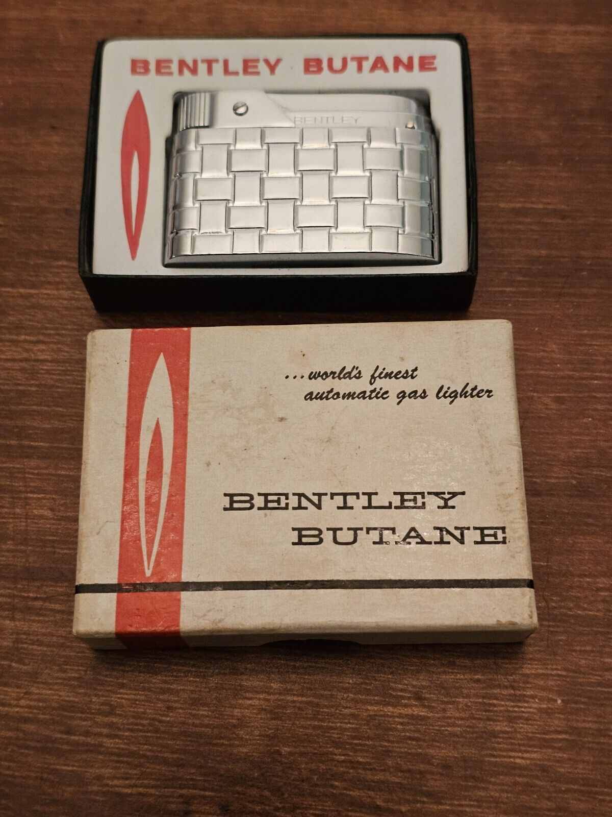 Vintage Bentley #500w Butane Lighter w/ Fuel Cell In Original Box Chrome NICE