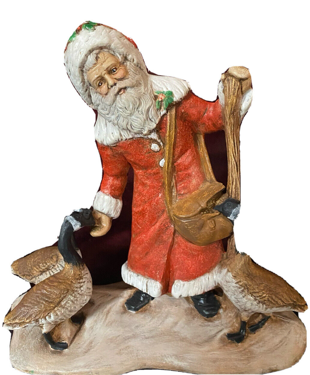 Vintage Old Fashion Santa Claus Geese Hand Painted Figurine Provincial Mold 1991