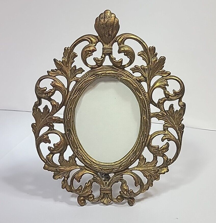 Antique Victorian Cast Brass Frame Art Nouveau Oval Picture Frame Stand Alone