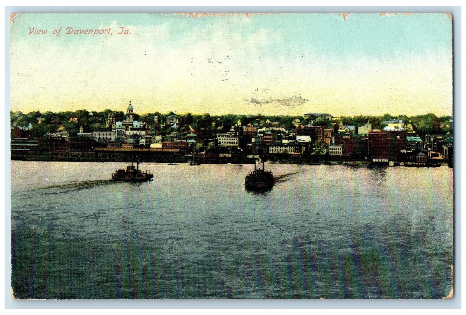 1909 Scenic View Of Davenport Steam Boats And Buildings Iowa IA Posted Postcard