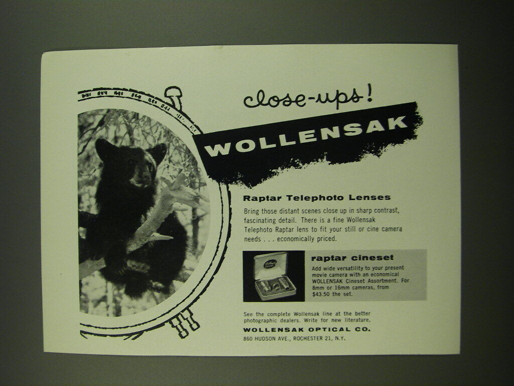 1955 Wollensak Raptar Telephoto Lenses Ad - Close-ups